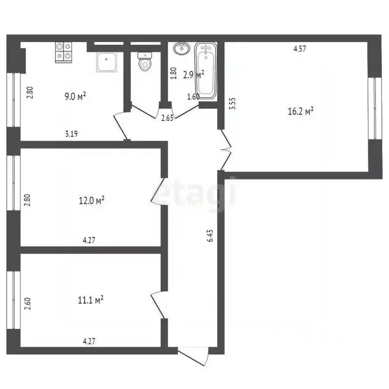 3-к кв. Тюменская область, Тюмень ул. Николая Ростовцева, 18 (63.2 м) - Фото 1