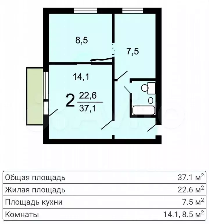 2-к. квартира, 38 м, 7/9 эт. - Фото 0