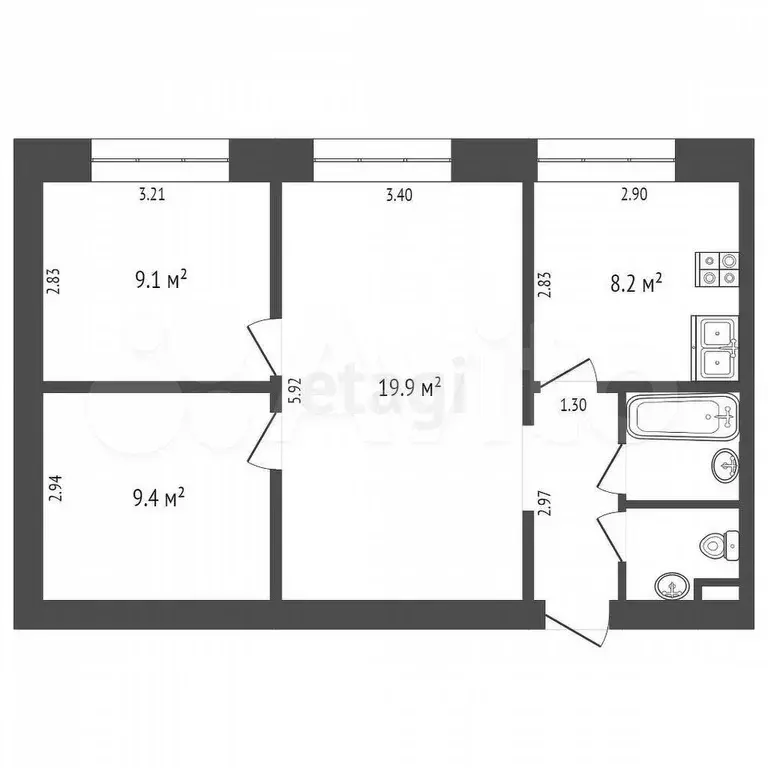 3-к. квартира, 56 м, 1/5 эт. - Фото 0