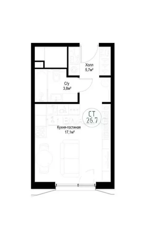 Квартира-студия: Москва, Волгоградский проспект, 32/5к4 (26.5 м) - Фото 1