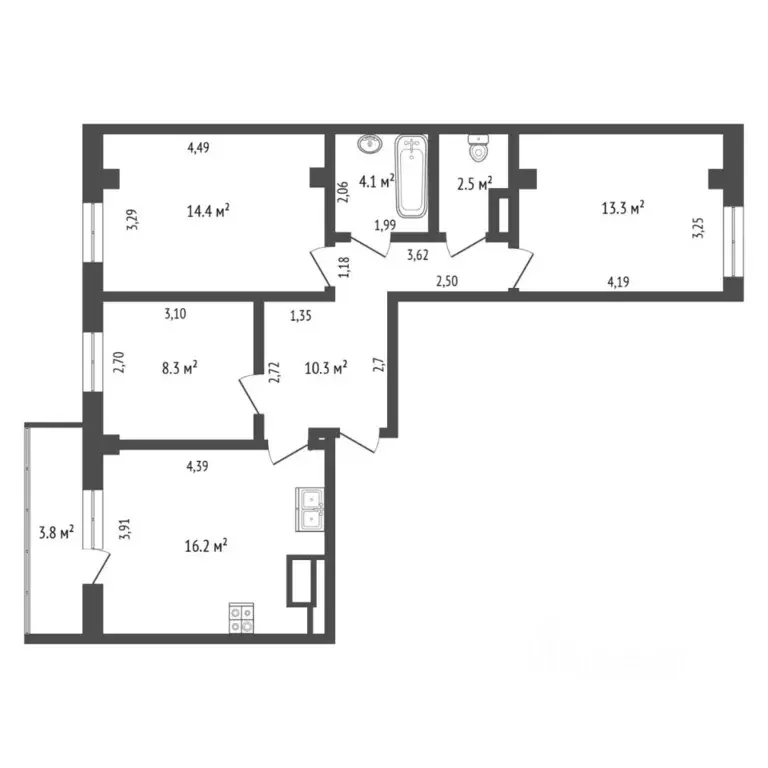 3-к кв. Тюменская область, Тюмень ул. Николая Никитина, 12 (69.0 м) - Фото 1