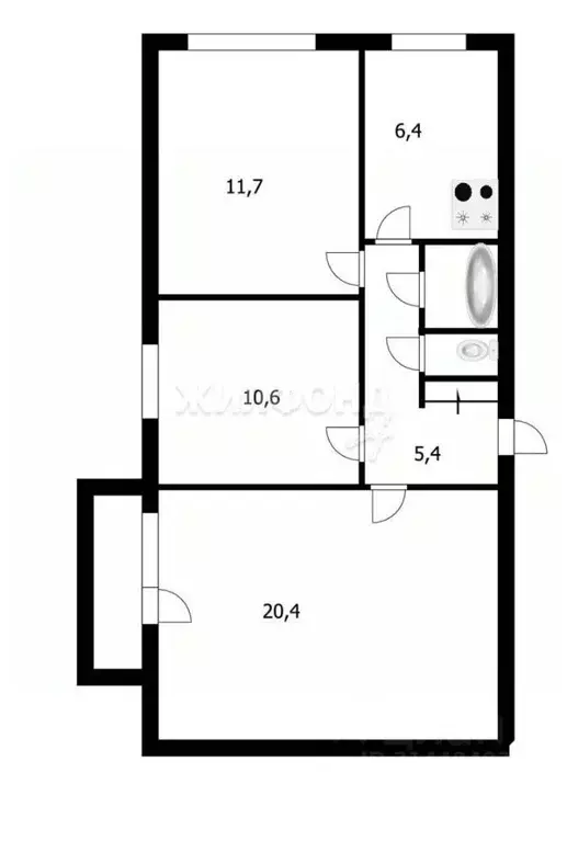 3-к кв. Новосибирская область, Новосибирск ул. Лермонтова, 36 (58.1 м) - Фото 0