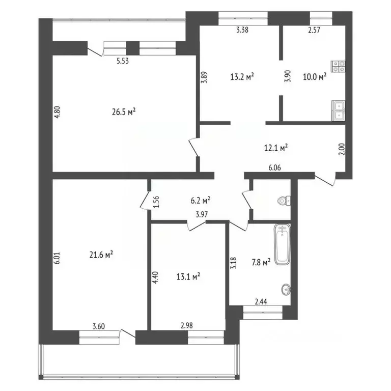 3-к кв. Тюменская область, Тюмень Военная ул., 11 (113.0 м) - Фото 1