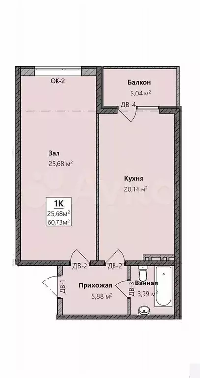 1-к. квартира, 60,7 м, 8/8 эт. - Фото 1