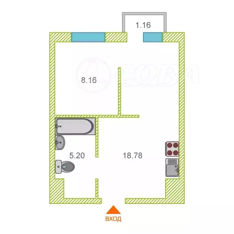 1-комнатная квартира: Тюмень, улица Геннадия Райкова, 19 (33 м) - Фото 1