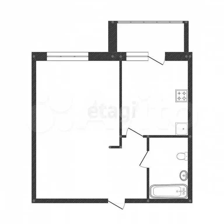 1-к. квартира, 39,7 м, 3/5 эт. - Фото 0