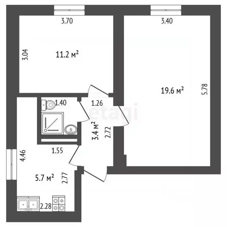 2-к кв. Крым, Черноморское пгт ул. Щорса, 18 (42.4 м) - Фото 2