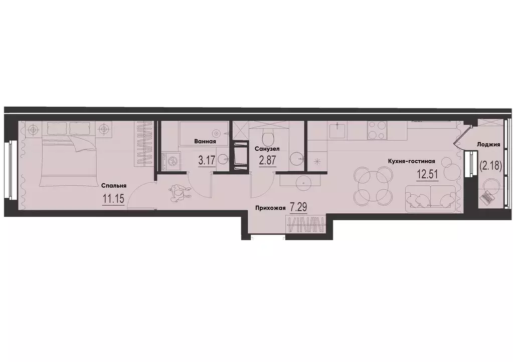 1-к квартира, 38.08 м - Фото 0
