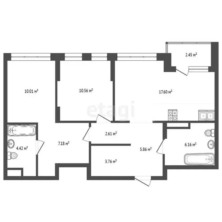 2-комнатная квартира: Тюмень, Полевая улица, 108 (68.4 м) - Фото 1
