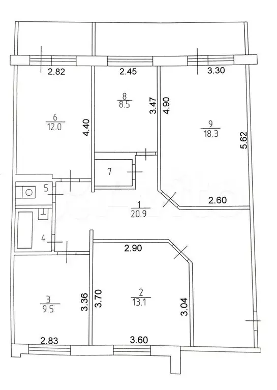 4-к. квартира, 92,9 м, 2/10 эт. - Фото 0