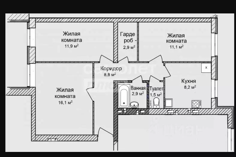 3-к кв. Нижегородская область, Балахна ул. Космонавтов, 14 (63.4 м) - Фото 1