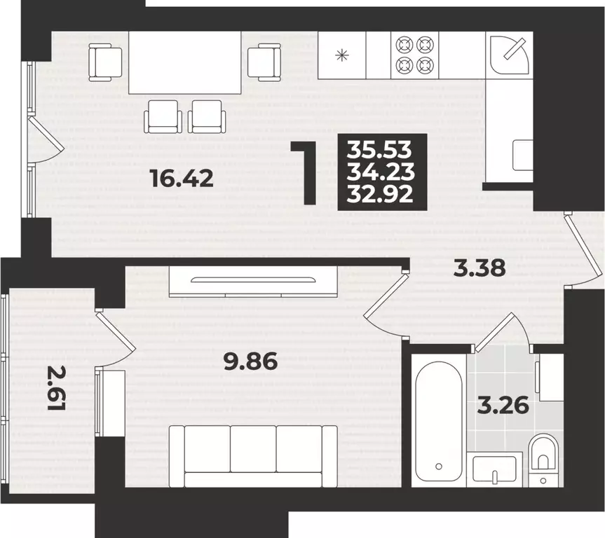 1-к кв. Калининградская область, Калининград ул. Героя России ... - Фото 1