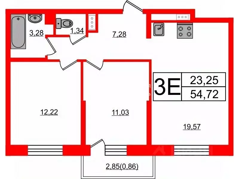 2-к кв. Санкт-Петербург ул. Ивинская, 19к1 (54.1 м) - Фото 1