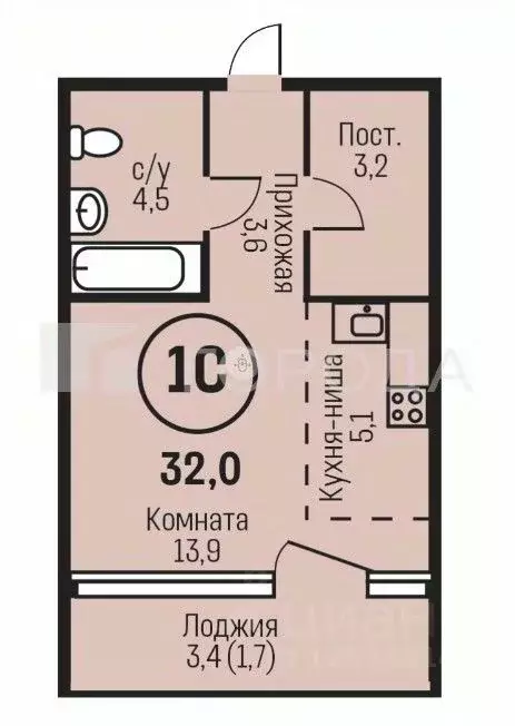 1-к кв. Алтайский край, Барнаул ул. Имени В.Т. Христенко, 2к4 (32.0 м) - Фото 1
