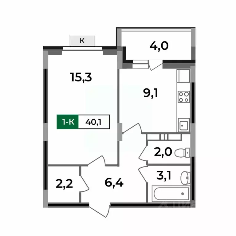 1-к кв. Владимирская область, Ковров Еловая ул., 82 (40.1 м) - Фото 1