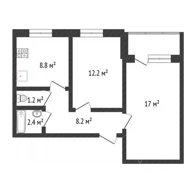 2-к кв. Нижегородская область, Нижний Новгород ул. Сазанова, 13 (50.0 ... - Фото 1