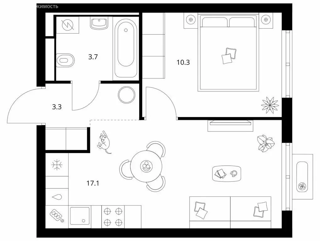 1-комнатная квартира: городской посёлок Янино-1, жилой комплекс ... - Фото 1