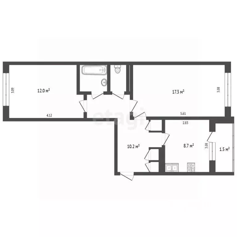 2-к кв. Псковская область, Псков ул. Николая Васильева, 69Б (53.4 м) - Фото 2