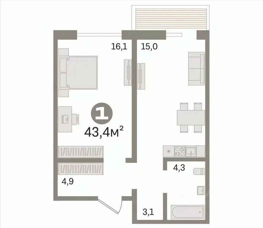 1-к кв. Новосибирская область, Новосибирск ул. Забалуева, 96 (43.4 м) - Фото 1