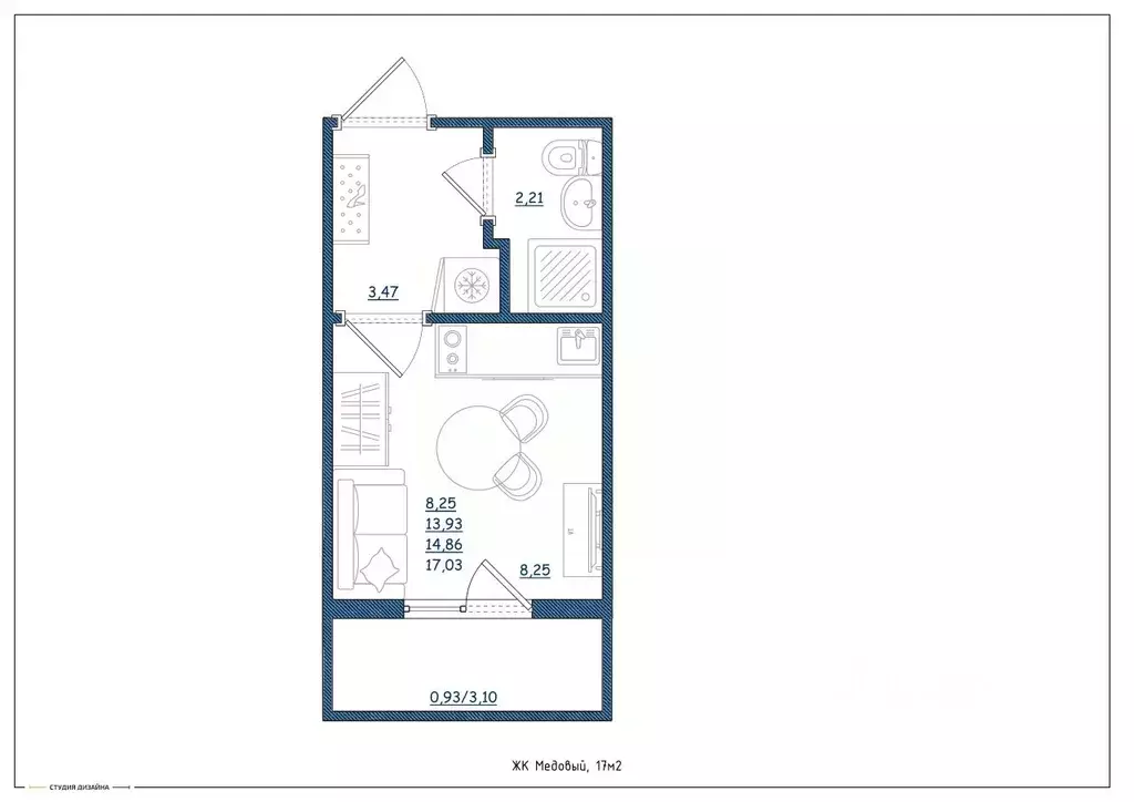 Студия Тверская область, Тверь ул. Медовая, 9к4 (17.0 м) - Фото 2