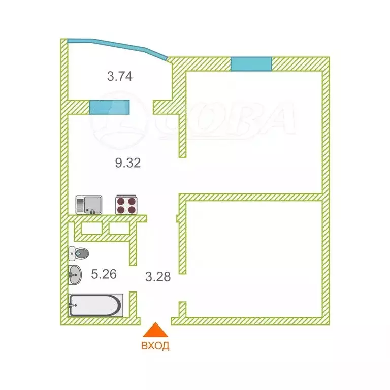 1-комнатная квартира: Тюмень, улица Монтажников, 34 (40.8 м) - Фото 1