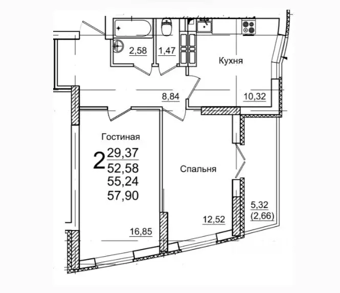 2-к кв. Саратовская область, Энгельс ул. Шурова Гора, 7/12А (58.0 м) - Фото 1