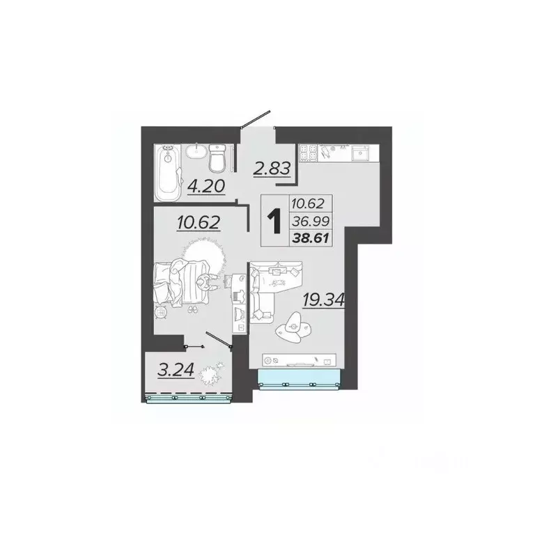 1-к кв. Брянская область, Брянск Архитектор жилой комплекс (38.61 м) - Фото 0