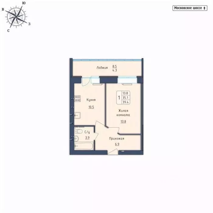 1-к кв. Орловская область, Орел Московское ш., 7Б (39.4 м) - Фото 0