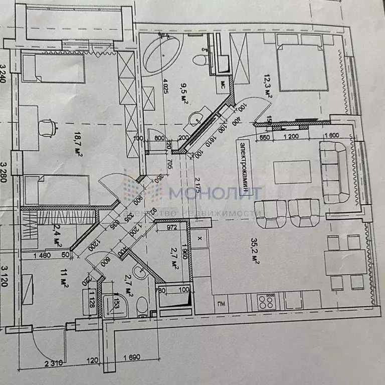3-к. квартира, 93,3 м, 3/6 эт. - Фото 0