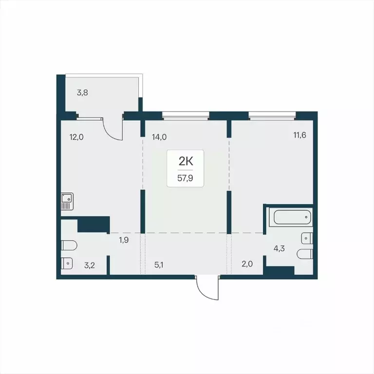 2-к кв. Новосибирская область, Новосибирск На Игарской кв-л,  (57.9 м) - Фото 1