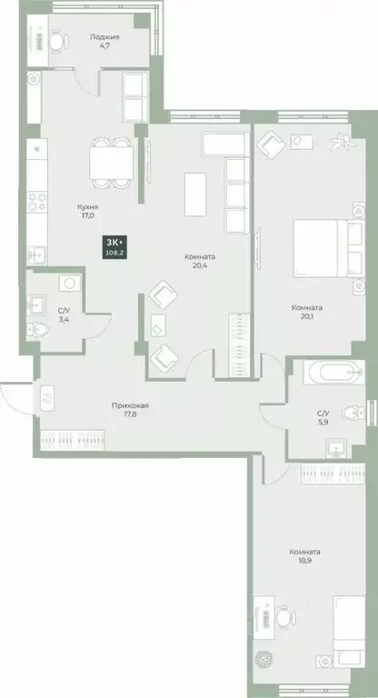 3-к кв. Курганская область, Курган Заозерный жилрайон, 6А мкр, ул. ... - Фото 1