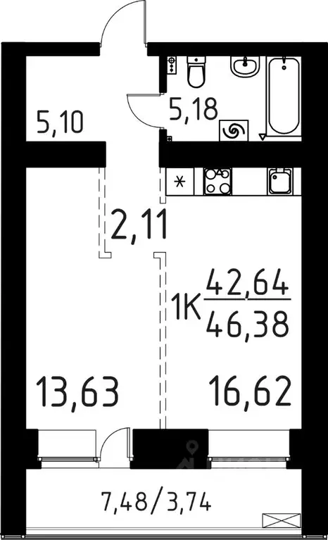1-к кв. Томская область, Томск ул. Вершинина, 58к1 (46.38 м) - Фото 0