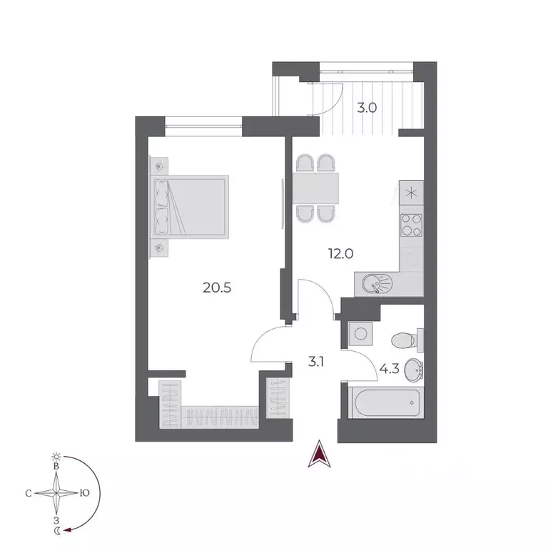 1-к кв. Новосибирская область, Новосибирск Оскар жилой комплекс (42.9 ... - Фото 2