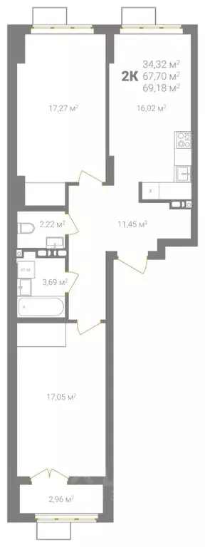 2-к кв. Нижегородская область, Нижний Новгород Ветеринарная ул. (69.18 ... - Фото 2