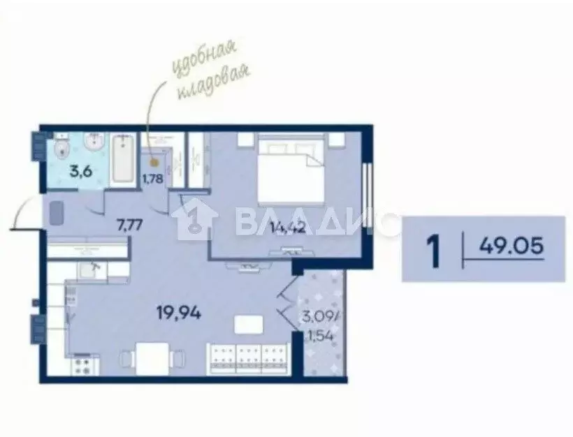 1-комнатная квартира: Майкоп, улица Гагарина, 1 (49 м) - Фото 1