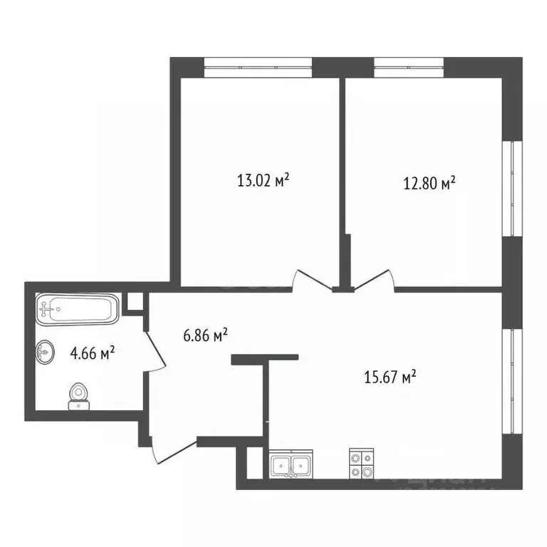 3-к кв. Тюменская область, Тюмень ул. Новоселов, 92 (53.01 м) - Фото 1