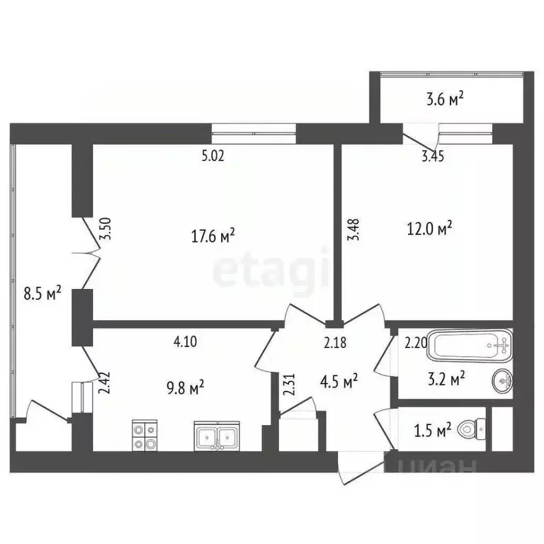 2-к кв. Крым, Ялта ул. Красноармейская, 54 (58.3 м) - Фото 2