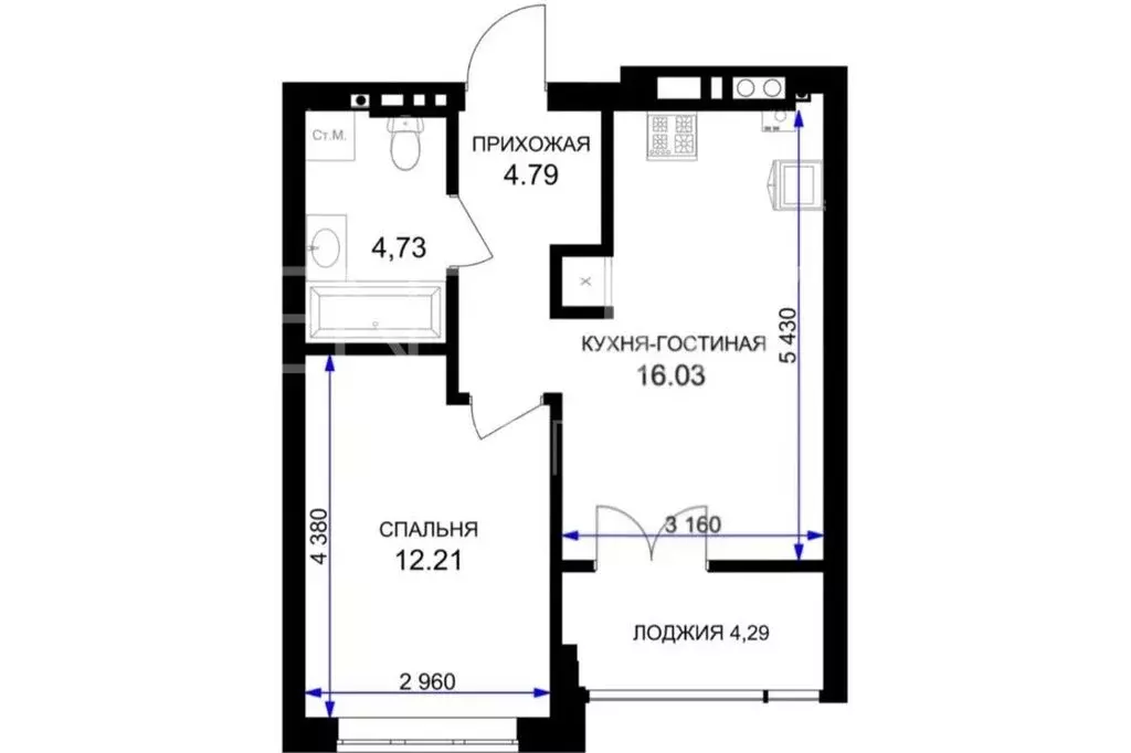 1-комнатная квартира: Гурьевск, улица Героя России Катериничева, 2к1 ... - Фото 2