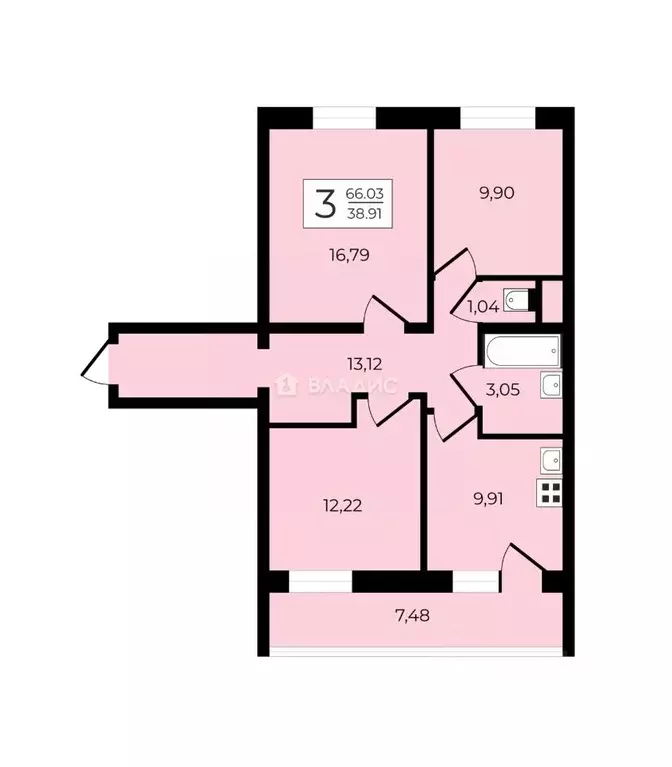 3-к кв. Санкт-Петербург просп. Маршала Блюхера, 9к2 (71.8 м) - Фото 2