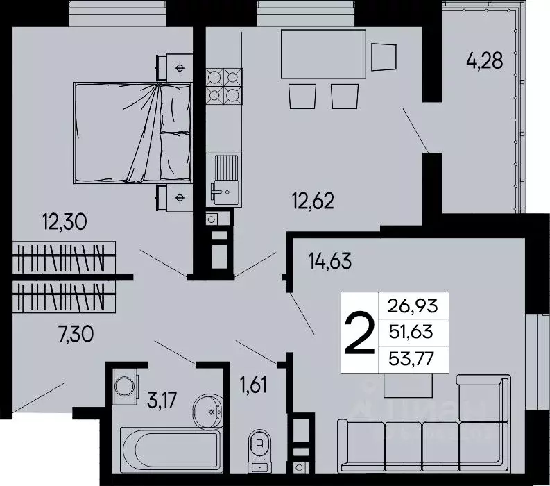 2-к кв. Адыгея, Майкоп 9 Мая ул. (53.77 м) - Фото 1