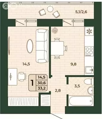 1-комнатная квартира: Стройкерамика, микрорайон Кошелев-Парк, жилой ... - Фото 1