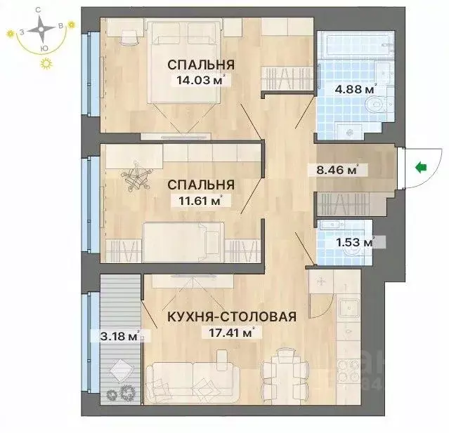 2-к кв. Свердловская область, Екатеринбург пер. Ударников, 33 (61.1 м) - Фото 0