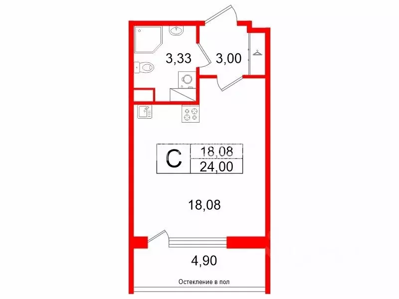 Студия Санкт-Петербург 1-й Предпортовый проезд, 1 (24.0 м) - Фото 2