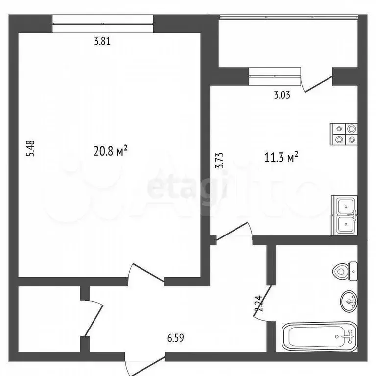 1-к. квартира, 43,9 м, 5/5 эт. - Фото 0