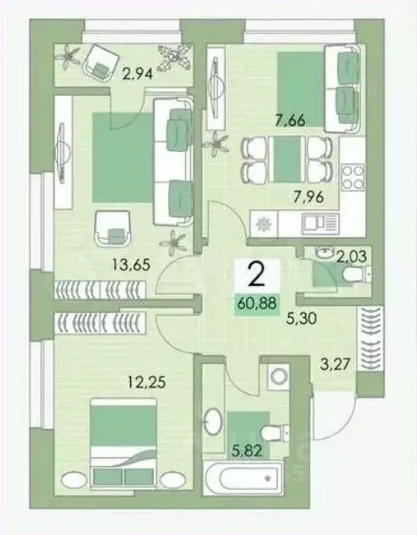 2-к кв. Башкортостан, Уфа ул. Подполковника Недошивина, 11 (57.5 м) - Фото 1