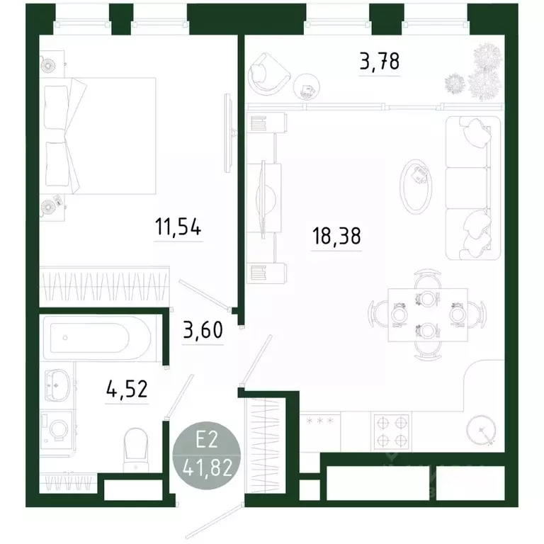 1-к кв. Тульская область, Тула Платон Парк жилой комплекс (41.82 м) - Фото 1