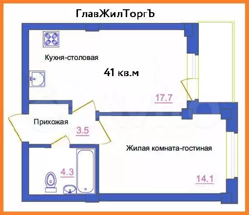 1-к. квартира, 41 м, 5/8 эт. - Фото 0