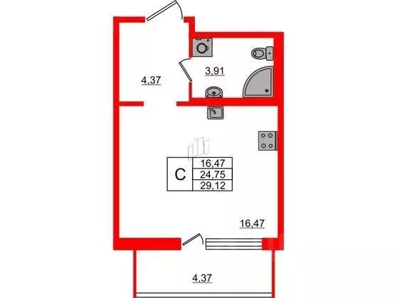Квартира, студия, 29.14 м - Фото 0