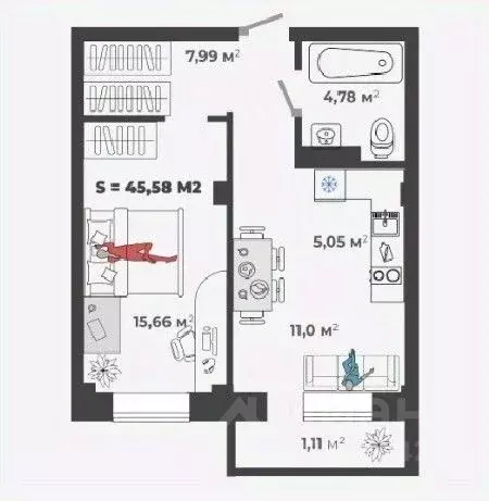 1-к кв. Хакасия, Абакан ул. Генерала Тихонова, 5 (45.58 м) - Фото 1