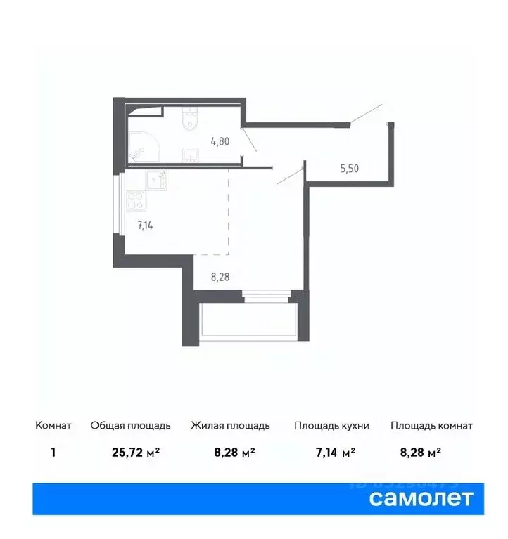 Студия Санкт-Петербург Сандэй жилой комплекс, 7.3 (25.72 м) - Фото 0